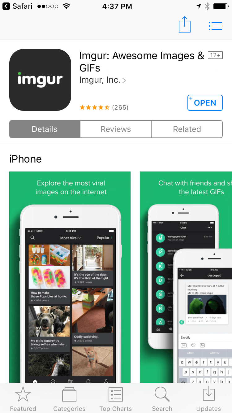 imgur&rsquo;s App Store page